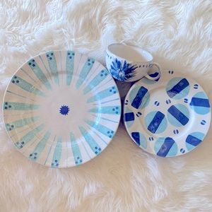 Anthropologie Plate Set Stoneware Hand Painted